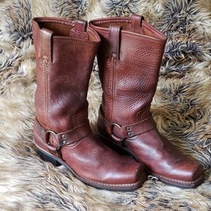 Frye brown leather harness boots unisex size 10 women's men's